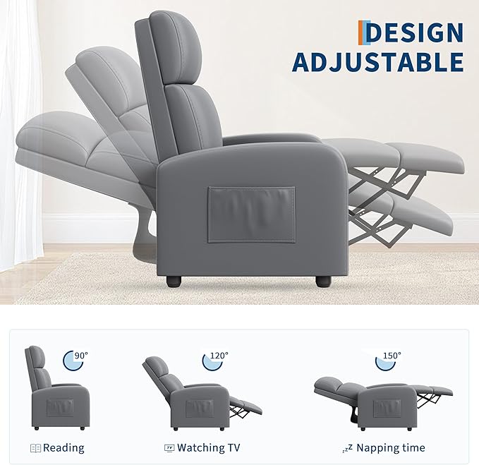 Garvee Recliner Chair for Adults Set of 2 PU Leather Lazy Recliner Ergonomic Adjustable Single Sofa Enhanced with Side Pocket, Tall Back, Wide Arms & Padded Seat, Home Theater Seating for Living Room