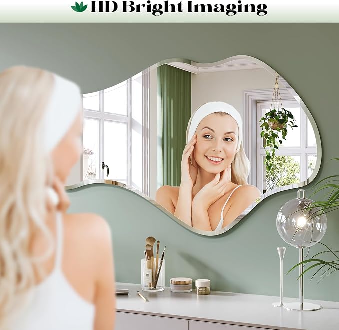 Irregular Wall Mirror, 28”x50” Asymmetrical Wall Mirror, Frameless Asymmetrical Mirrors for Bathroom Entry Way Bedroom Living Room - Image 7