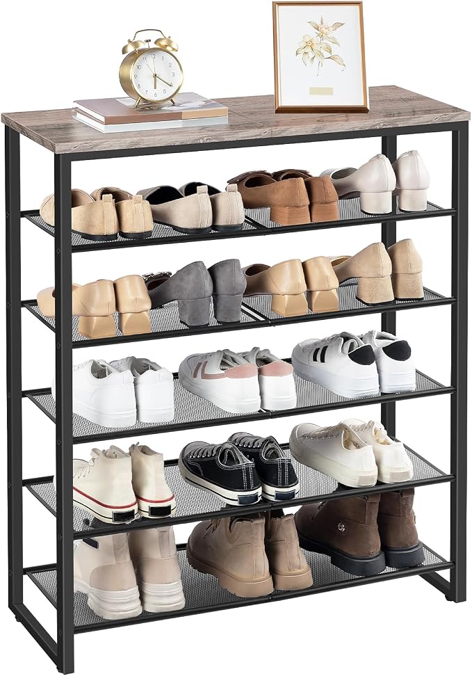 HOOBRO Shoe Rack, 6-Tier Shoe Organizer, for 18-24 Pairs of Shoes, Large Capacity Shoe Storage Shelf, for Entryway, Closet, Hallway, Dorm Room, Industrial, Greige and Black BG67XJ01G1 - Image 8