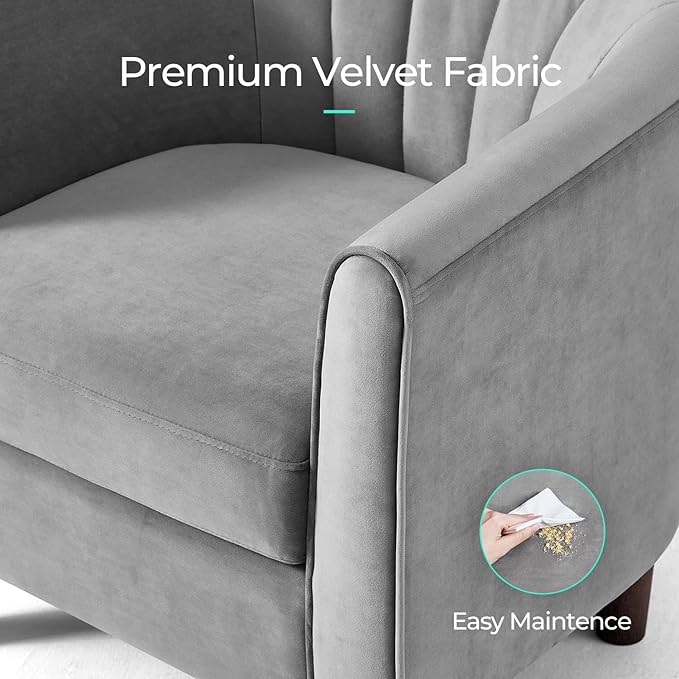 LINSY Accent Chair with Ottoman, Modern Barrel Chair Comfy Armchair Reading Chair with Footrest, Round Arms Chair for Living Room Bedroom Reading Room, Velvet, Light Grey