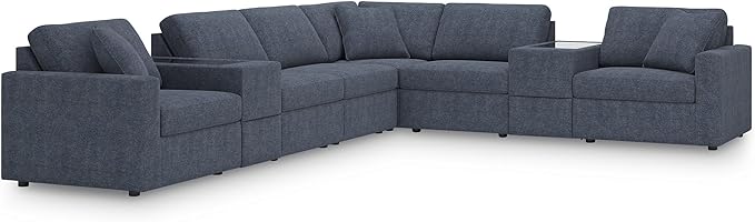 Signature Design by Ashley Modmax Contemporary Stain Resistant Right-Arm Facing 8-Piece Sectional with Storage Consoles, Armrest, Throw Pillows and Reversible Cushions, Blue
