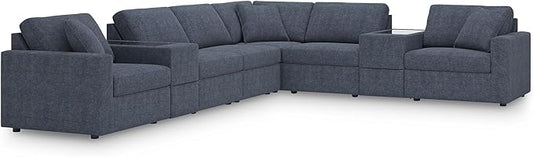 Signature Design by Ashley Modmax Contemporary Stain Resistant Right-Arm Facing 8-Piece Sectional with Storage Consoles, Armrest, Throw Pillows and Reversible Cushions, Blue