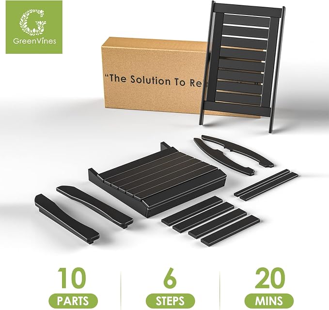 GREENVINES Outdoor Rocking Chairs | Set of 2 | Porch Rocker | HDPE Plastic | Black | Oversized Rockers | High Back | Big & Tall | Ladder Back | for Patio Outside Backyard Balcony - Image 9