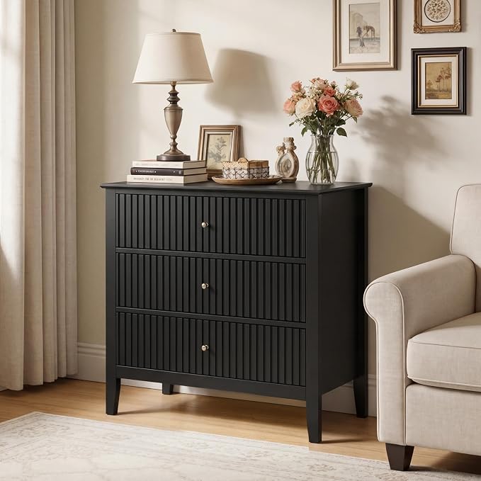 RoyalCraft Large 3 Drawer Dresser Set of 2, Fluted Chest of Drawers with Storage, Modern Painted 30 inch Tall Nightstand for Bedroom Living Room Entryway, Black - Image 9