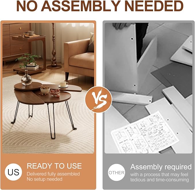 Small Coffee Tables for Small Spaces, Solid Wood Accent Tables Living Room, Foldable Coffee Table Oval, Folding Floor Table, Low Table for Sitting on the Floor, Narrow Side Table Couch, Walnut