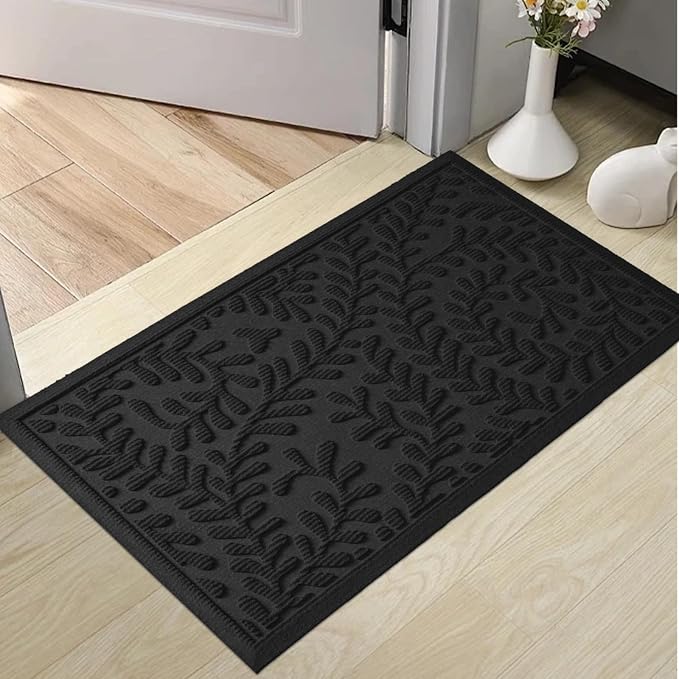 HIYARD Front Door Mat, Absorbent Dirt Trapping Welcome Door Mat Indoor Outdoor, Non Slip Entry Mat, Indoor Outdoor Door Mats, Fade Resistant, Low Profile Doormat for Entrywayy, 36×24, Black by HIYARD