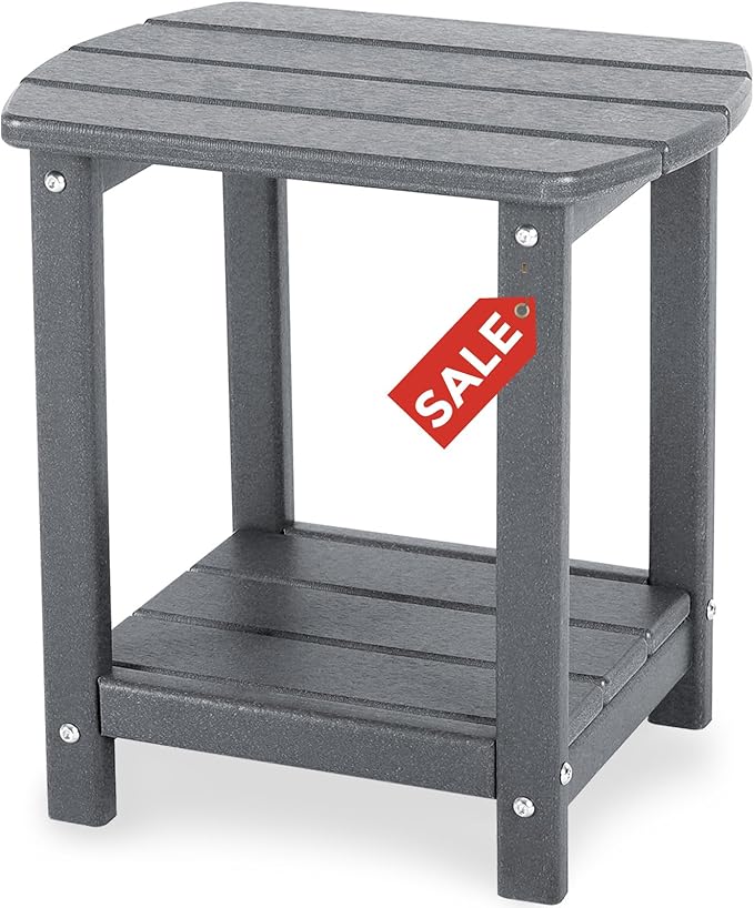 Adirondack Square Outdoor Side Table,2-Tier Storage Patio Side Table, HDPE End Tables for Backyard Pool Porch Garden Lawn by GARDENSTAR