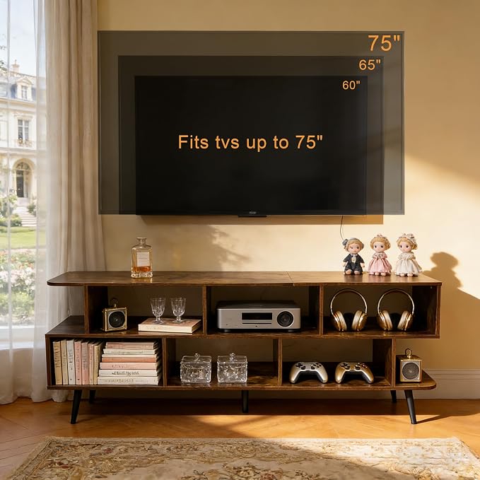 Lightdot 65" TV Stand Fits TVs Up to 75 Inch, Modern Entertainment Center with Power Outlet & Open Storage Shelves, Sofa Cabinet Media Console, Easy Assembly TV Table for Living Room,Bedroom,Amber - Image 4