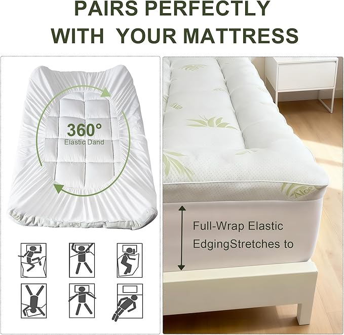Mattress Topper Full Size Breathable Filled Soft Fluffy Supportive for Back Pain Relief, Bed Mattress Pad Pillow Topper with Extra Thick Padded Protector for 8"-21" Deep Pocket