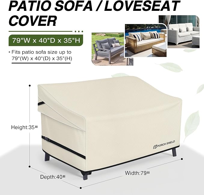 Porch Shield Waterproof Outdoor Deep Seat Sofa Cover –Patio Furniture Couch Cover 79W x 40D x 35H inch, Beige - Image 2