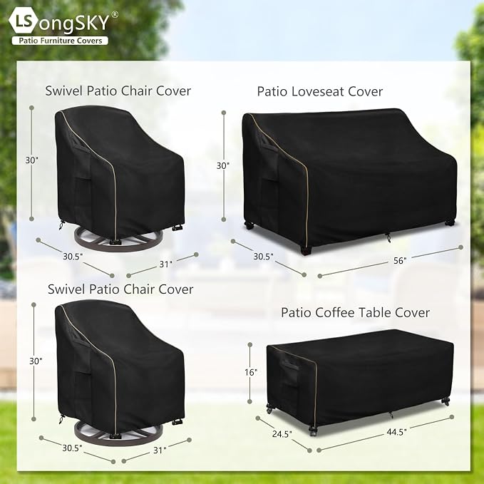 Patio Furniture Covers 4 Piece Set, 600D Heavy Duty Outdoor Furniture Covers Waterproof for Patio Loveseat, Swivel Rocker Chair and Coffee Table,Black - Image 4