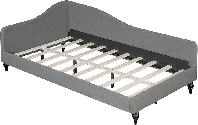 Merax Twin Size Bed Frame daybed, L-Shaped Linen Daybed Corner Sofa with Solid Wood Legs for Living Room & Guest Room, No Box Spring Needed, Grey