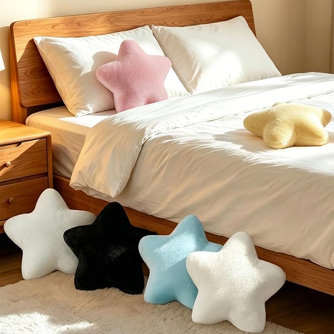 2PCS Star Pillow Set, 15.35’’ Cute Yellow Decorative Star Shaped Throw Pillows for Bed Couch, Aesthetic Soft Faux Plush Pillow Cushion for Room Bedroom Sofa Chair Floor Decor(Yellow)