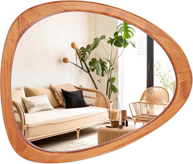 WallBeyond Asymmetrical Mirror, Irregular Wall Mirror for Bathroom, Bedroom, Living Room, Entryway, Hall - Walnut Wood Framed 23" H x 19" W by WallBeyond