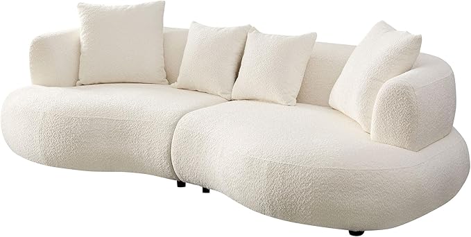 102.36 inch Mid Century Sectional Curved Sofa, Modern Boucle Fabric Comfy Upholstered 4-Seat Couch for Living Room Apartment and Office,White