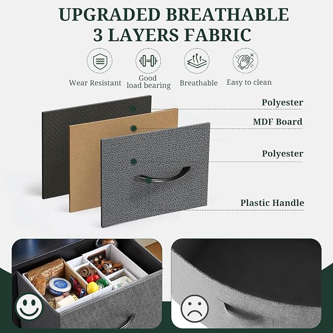 7-Drawer Dresser for Bedroom, Anti-Tip Wide Storage Organizer Fabric Chest of Drawers TV Stand for 45" TV with Wooden Top and Metal Frame for Closet, Living Room, Hallway, Entryway, Gray - Image 6