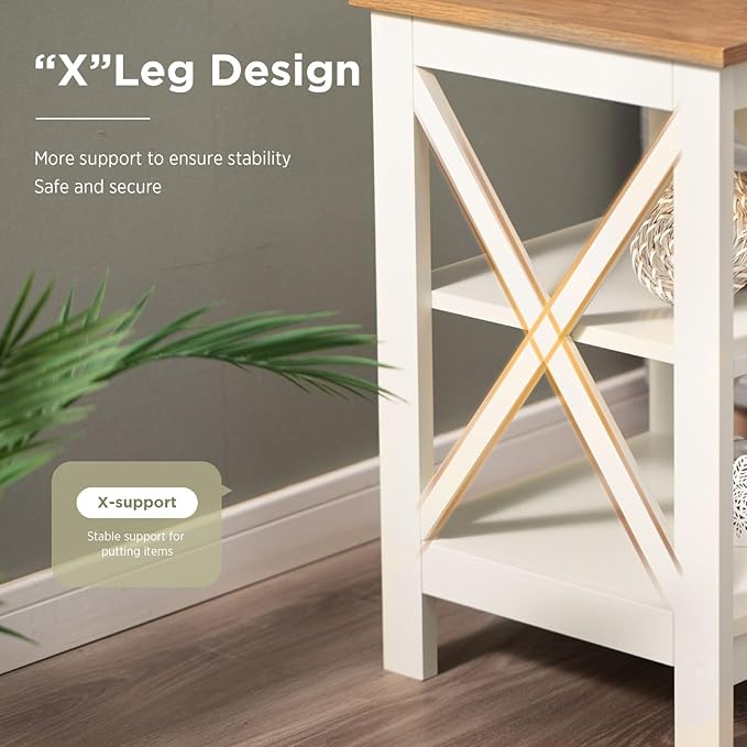 Sophia & William End Tables Bedroom Set of 2, Farmhouse Sofa Side Table with Storage Shelves, Ivory