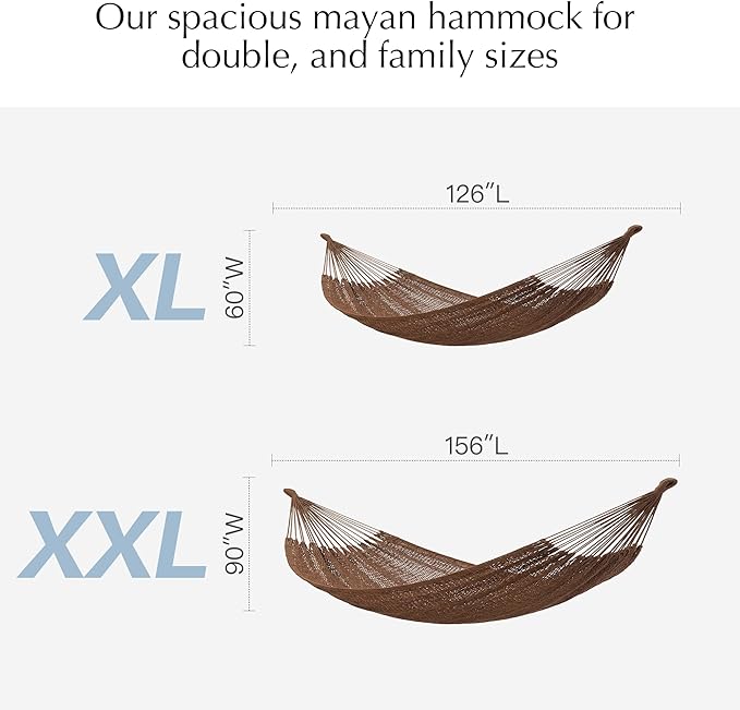PNAEUT Handwoven Mayan Hammock, Thick Soft Rope Double Hammock for Outdoor Outside & Indoor, 600 lbs Capacity Heavy-Duty, Includes Tree Straps, Carabiners & Carrying Bag (Desert, X-Large) - Image 6