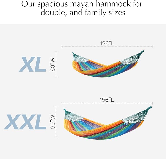 PNAEUT Handwoven Mayan Hammocks for Outside, Handwoven Thick Soft Rope Double Hammocks for Outdoor Indoor, Max 600 lbs Capacity, Tree Straps, Carabiners & Carrying Bag Included (Tropical, X-Large) - Image 7