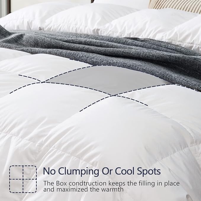 Globon Queen Size Down Comforter - All Season Duvet Insert with Medium Warmth, Soft and Noiseless Cover,8 Corner Tabs,Machine Washable - White