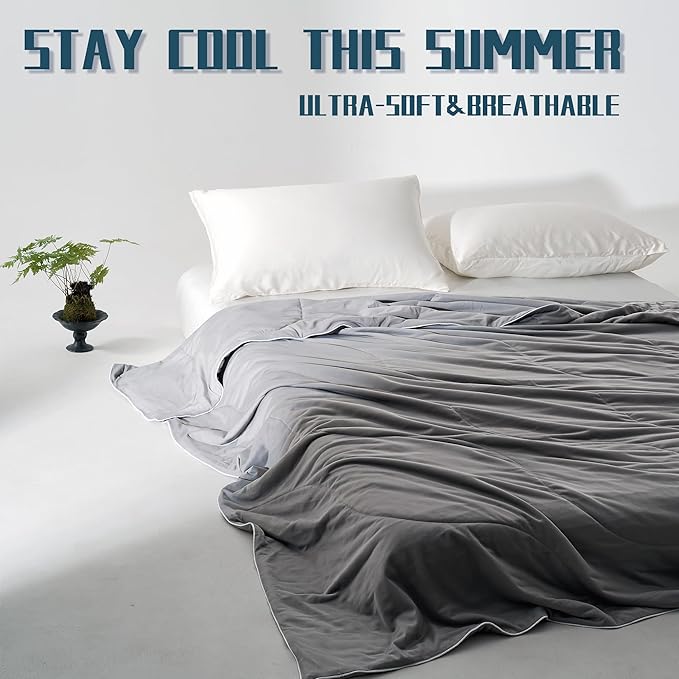 DOWNCOOL Cooling Comforter King Size, Grey Cooling Blanket for Hot Sleeper, Lightweight & Breathable Blanket for Night Sweats,Dual-Side Cooling Summer Bedding,106"X90"