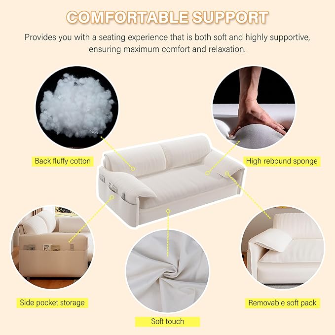 Eafurn 66" Convertible Sofa Bed Queen Size, 3-in-1 Pull Out Sleeper Couch Sofabed, Modern Velvet Loveseat Chaise Lounge w/Side Storage Pocket for Living Room Office | Removable Cushions