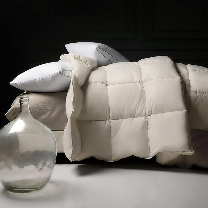 puredown® Goose Feather Down Fiber Comforter King Size, All Season 100% Cotton Duvet Insert Medium Warmth, Cloud Soft Hotel Luxury Collection Bedding Comforters Cream 106"x90"
