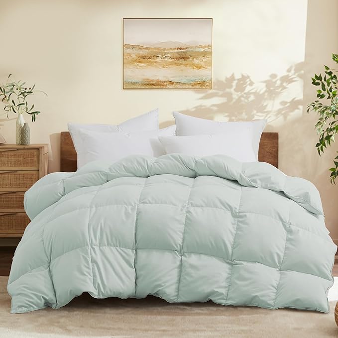 Joysoul Twin Size Down Comforter - All Season Ultra Soft Goose Down & Feather Fiber Fill, Luxury Hotel Green Duvet Insert with Corner Tabs (68" X 88")