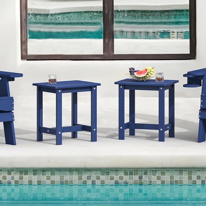 LUE BONA Outdoor Side Table Set of 2, HDPS Small Outdoor Table, Adirondack Side Table, Outside End Table for Patio, Porch, Deck, Pool, Weather Resistant/Easy Maintenance/Indoor or Outside Use, Navy - Image 2