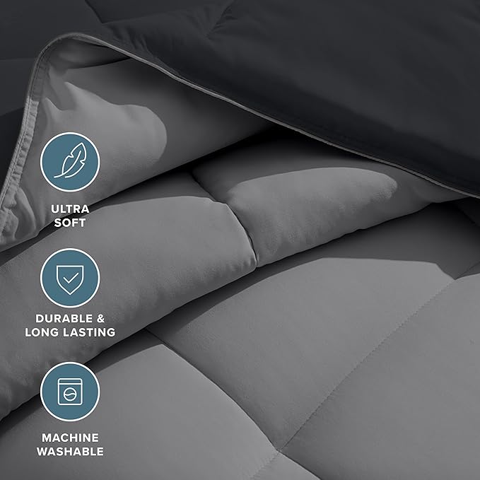 Bare Home California King Comforter - Reversible Colors - Goose Down Alternative - Ultra-Soft - Premium 1800 Series - All Season Warmth - Bedding Comforter (California King, Black/Grey)