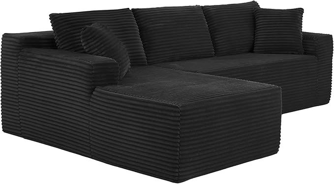 Casaphoria 103" Modular Sectional Sofa, L-Shape Sectional Cloud Couch with Chaise and Deep Seat,Upholstered Couches for Living Room Bedroom, No Assembly Required, Black