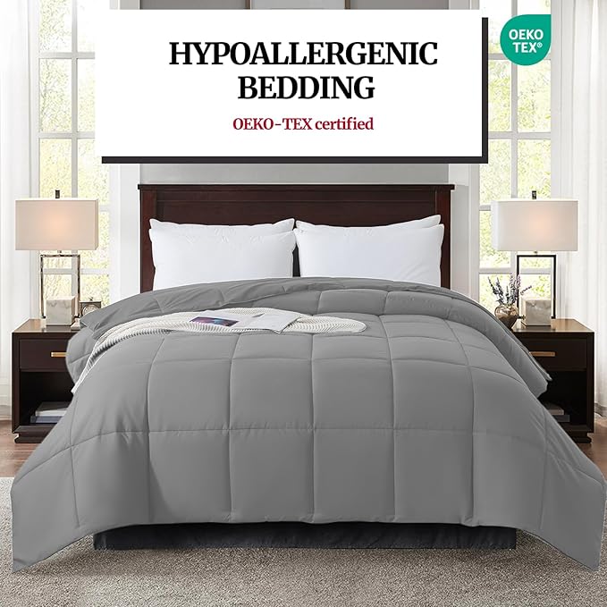 Down Alternative Bedding Comforter King Size - All-Season Soft Reversible Microfiber Bedding - Lightweight & Machine Washable (Dark Gray, King (U.S. Standard))