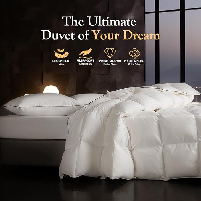 Down Fibers Comforter King Size -Ultra Soft Comforter High Fill Power Comforters,Hotel Collection Fully Duvet Insert with Corner Tabs,Expert-Crafted Even Loft(White,106x90)