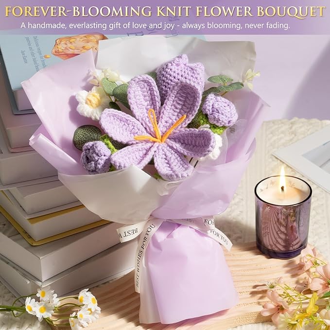 Mothers Day Birthday Gifts for Women Self Care Package Get Well Soon Gift Baskets, Thinking of You Sympathy Spa Gift Set w/ Crochet Flower Bouquet, Unique Gifts for Women Mom Sister Grandma Friends