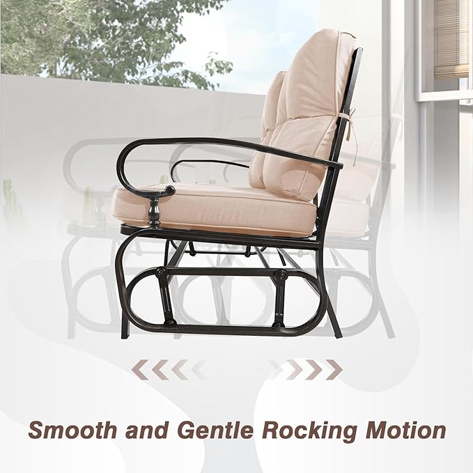 Oakcloud 4-Piece Outdoor Metal Furniture Sets Patio Conversation Set Wrought Iron Glider, 2 Spring Lounge Chairs and Round Side Table, Brown