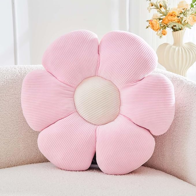 Kcvvcr Pink Flower Pillow, 19.6" Cute Flower Shaped Floor Pillow, Aesthetic Floral Plush Daisy Decorative Throw Pillows for Bed Sofa Couch