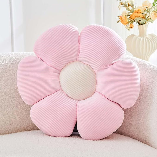 Kcvvcr Pink Flower Pillow, 17.7" Cute Flower Shaped Floor Pillow, Aesthetic Floral Plush Daisy Decorative Throw Pillows for Bed Sofa Couch
