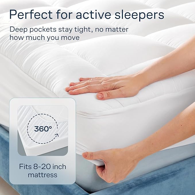 Cloud-Like Twin Mattress Topper - 100% Cotton Top Mattress Pad for Back Pain Relief - Breathable & Naturally Cooling for Hot Sleepers, White