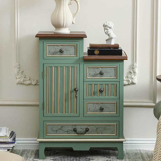 Ahokua Vintage Accent Chest with 5-Drawers and Door Carved Wood Storage Cabinet Modern Dresser for Living Room, Entryway, Hallway, Sage Green by Ahokua