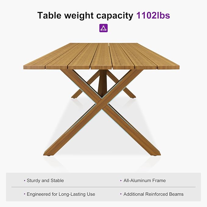PURPLE LEAF Outdoor Dining Set for 6 All-Weather Aluminum 7 Piece Outdoor Patio Dining Furniture Sets with Woodgrain Table and Rope Weave Chairs Included Cushions for Backyard Patio Set Teak Color - Image 7