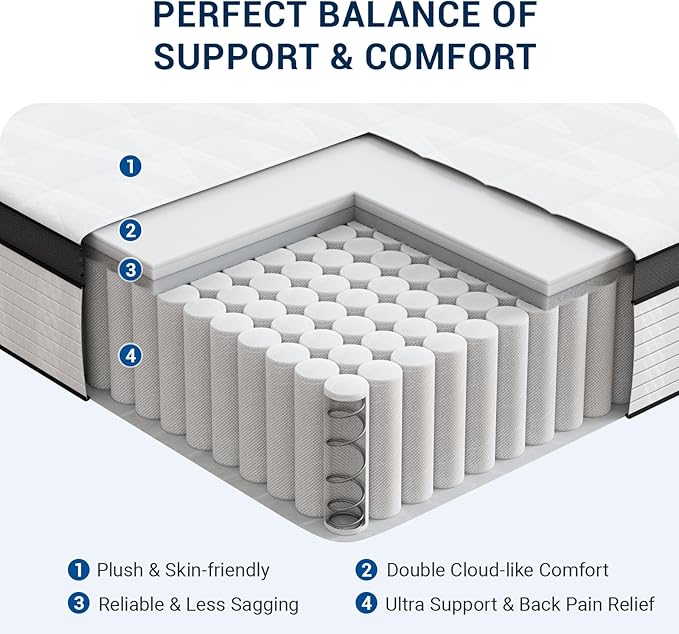Avenco 12 Inch Full Size Mattress in a Box, Medium Firm Independent Pocket Springs Mattresses for Motion Isolation, Strong Edge Support, CertiPUR-US Certified