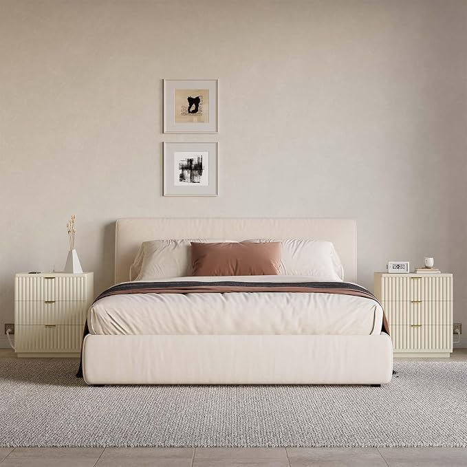 Nightstands Set of 2, Nightstand with Charging Station & 3 Drawers Storage Bedside Table Large Fluted Bed Side End Table, Modern Nightstand for Bedroom Living Room (Beige) - Image 7