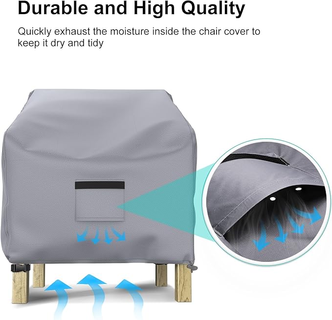 Patio Chair Covers for Outdoor Furniture Waterproof 2 Pack, Lawn Chair Covers 600D Heavy Duty Oxford Cloth, Large Covers for Lounge Lawn Deep Seat 36" W x 37" D x 36" H-Gray - Image 6