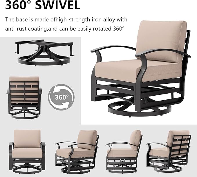 Patio Furniture Set 9-Seat Aluminum Armrest Sofa, Modern Outdoor Living Room Set with 2 Swivel Chairs, 5.1" Cushions, High Backrest & 2 Footstools, Backyard, Poolside - Sand