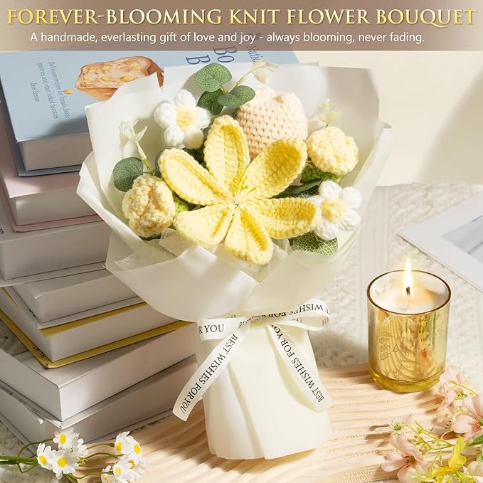 Mothers Day Birthday Gifts for Women Self Care Package Get Well Soon Gift Baskets, Thinking of You Sympathy Spa Gift Set w/ Crochet Flower Bouquet, Unique Gifts for Women Mom Sister Grandma Friends