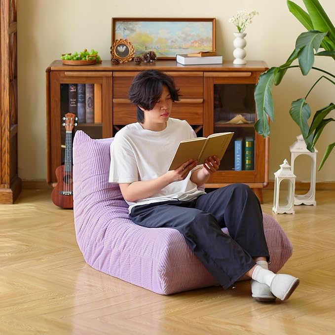 N&V Fireside Floor Sofa- Mid-Century Modern Armless Lounge Chair with Premium Soft Corduroy Fabric, Plush Foam Cushion Accent Chair for Living Room, Bedroom & Office (Lavender)