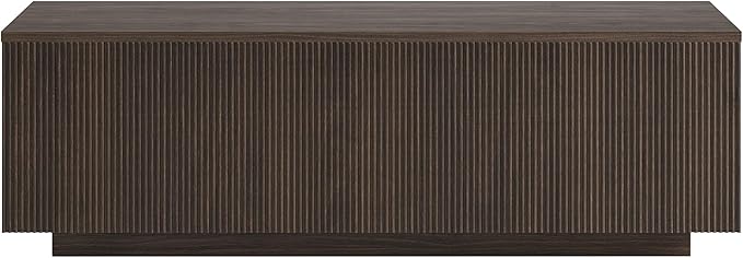 Henn&Hart 48" Fluted Rectangular Low-Profile Coffee Table with Ribbed Base for Living Room, Family Room, or Office, Warm Brown