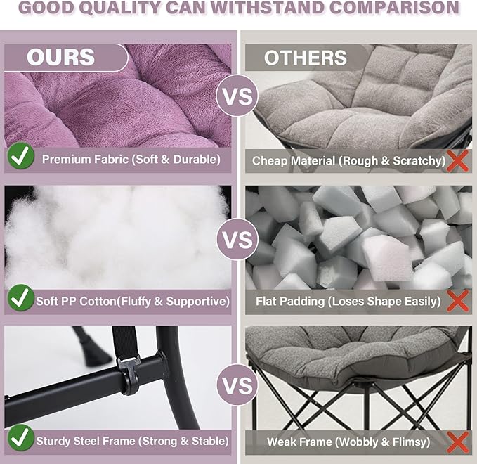 Plush Lazy Chair and Ottoman, Large Purple Plush Contemporary Accent Chair with Side Pocket, Modern Leisure Upholstered Reading Armchair with Footrest for Bedroom, Living Room, Balcony