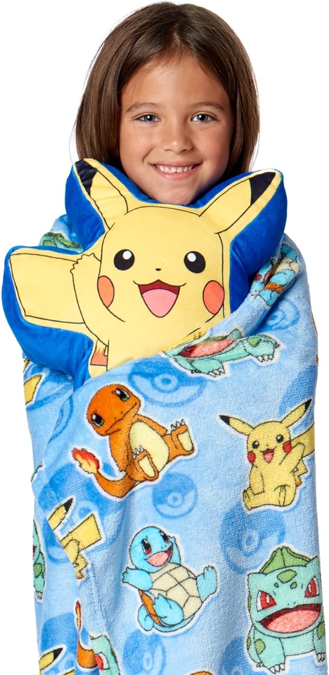 Northwest Pokemon Blanket and Hugger Set, Cute Pikachu, Super Soft Silk Touch Throw, 50x60 Inches