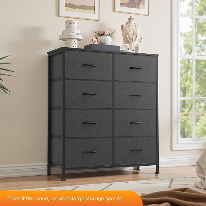 Sweetcrispy Dresser for Bedroom, Fabric Dresser with 8 Drawers, Chest of Drawers for Closet, Living Room, Sturdy Steel Frame, Wooden Top, Easy Pull Handle, Ash - Image 7